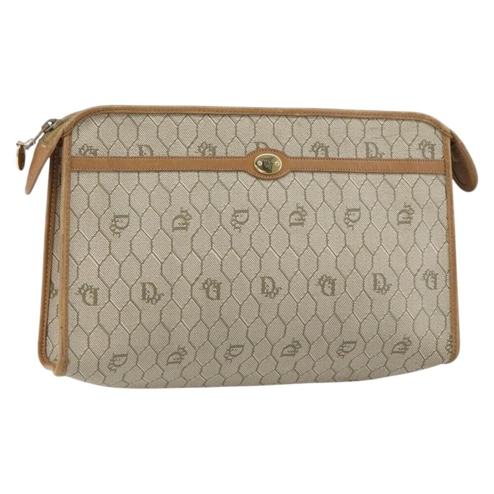 Christian Dior Vintage Honeycomb Zip Canvas and Leather
